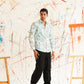 Sky Blue Printed Spread Collar Cotton Curved Casual Shirt