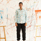 Sky Blue Printed Spread Collar Cotton Curved Casual Shirt