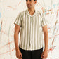 Classic Striped Spread Collar Cotton Curved Casual Shirt