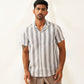 Classic Gey Striped Spread Collar Cotton Curved Casual Shirt
