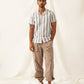 Classic Gey Striped Spread Collar Cotton Curved Casual Shirt