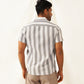Classic Gey Striped Spread Collar Cotton Curved Casual Shirt