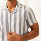 Classic Gey Striped Spread Collar Cotton Curved Casual Shirt