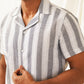 Classic Gey Striped Spread Collar Cotton Curved Casual Shirt