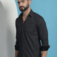 Black Geometric Printed Cotton Casual Shirt