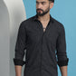 Black Geometric Printed Cotton Casual Shirt