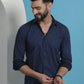 Navy Blue Geometric Printed Cotton Casual Shirt