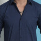 Navy Blue Geometric Printed Cotton Casual Shirt