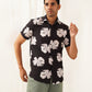 Classic Floral Printed Spread Collar Cotton Curved Casual Shirt