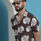 Brown Floral Printed Cotton Casual Shirt