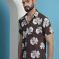 Brown Floral Printed Cotton Casual Shirt