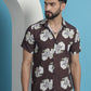 Brown Floral Printed Cotton Casual Shirt