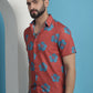 Red Floral Printed Cotton Casual Shirt