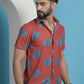 Red Floral Printed Cotton Casual Shirt