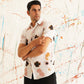 Classic Peach Floral Printed Spread Collar Cotton Curved Casual Shirt