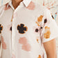 Classic Peach Floral Printed Spread Collar Cotton Curved Casual Shirt