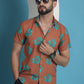 Rust Floral Printed Cotton Casual Shirt