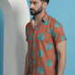 Rust Floral Printed Cotton Casual Shirt