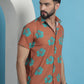 Rust Floral Printed Cotton Casual Shirt