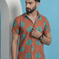 Rust Floral Printed Cotton Casual Shirt