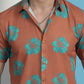 Rust Floral Printed Cotton Casual Shirt