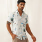 Classic Blue Floral Printed Spread Collar Cotton Curved Casual Shirt
