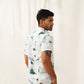 Classic Blue Floral Printed Spread Collar Cotton Curved Casual Shirt