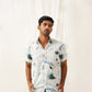 Classic Blue Floral Printed Spread Collar Cotton Curved Casual Shirt