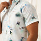 Classic Blue Floral Printed Spread Collar Cotton Curved Casual Shirt