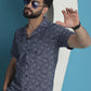 Navy Blue Paisley Printed Cotton Casual Shirt