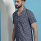 Navy Blue Paisley Printed Cotton Casual Shirt