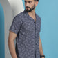 Navy Blue Paisley Printed Cotton Casual Shirt