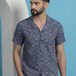 Navy Blue Paisley Printed Cotton Casual Shirt