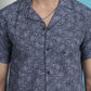 Navy Blue Paisley Printed Cotton Casual Shirt