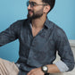Grey Floral Printed Cotton Casual Shirt