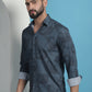 Grey Floral Printed Cotton Casual Shirt