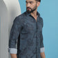 Grey Floral Printed Cotton Casual Shirt