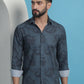 Grey Floral Printed Cotton Casual Shirt