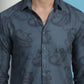 Grey Floral Printed Cotton Casual Shirt