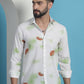 White Floral Printed Cotton Casual Shirt