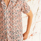 Classic Peach Printed Spread Collar Short Sleeves Cotton Casual Shirt