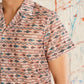 Classic Peach Printed Spread Collar Short Sleeves Cotton Casual Shirt