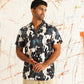 Classic Floral Printed Spread Collar Cotton Curved Casual Shirt