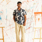 Classic Floral Printed Spread Collar Cotton Curved Casual Shirt