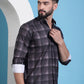 Brown Checked Cotton Casual Shirt for Men