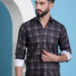 Brown Checked Cotton Casual Shirt for Men