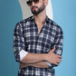 Charcoal Grey Checked Cotton Casual Shirt for Men