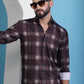 Coffee Brown Checked Cotton Casual Shirt for Men