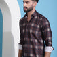 Coffee Brown Checked Cotton Casual Shirt for Men