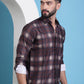 Coffee Brown Checked Cotton Casual Shirt for Men